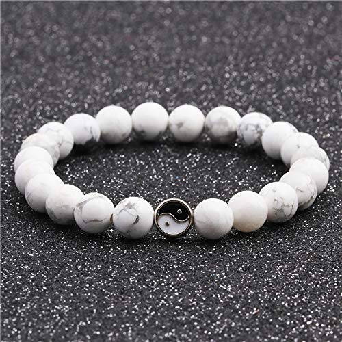 Fashion Men Women Taiji Yin Yang Feng Shui Charm Bracelet Natural White Turquoise and Black Beaded Couple Bracelets Friendship Distance Bracelet Jewelry - color: Couple