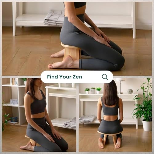 Ergonomic Wooden Meditation Bench, Portable Yoga Auxiliary Stool, for Yoga, Prayer, Travel, Mindfulness, Zen Practice(Medium) - size: Medium