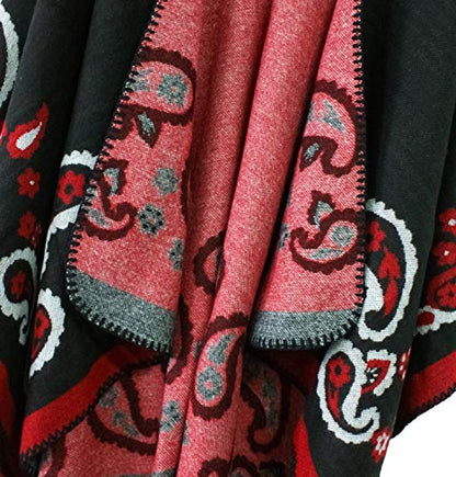 Urban CoCo Women's Color Block Shawl Wrap Open Front Poncho Cape - color: Series 21-black