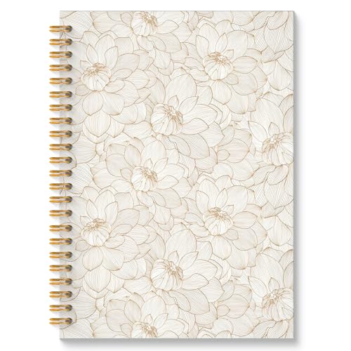 Lotus Floral Spiral Notebook, Vintage Beige Lotus Flower Journal, Neutral Botanical Aesthetic Journal Notebook, Prayer Office Diary Wedding Gifts, Gifts for Girl Mom Lady Woman, 5.5x8.3 Inch - color: Style01