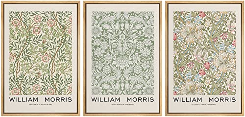 wall26 Framed Canvas Print Wall Art Set William Morris Flower Pattern Tapestries Nature Floral Illustrations Fine Art Decorative Botanical Rustic for Living Room, Bedroom, Office - 16"x24"x3 Natural - color: A027-2205-irs22, size: 16" x 24" x 3 Panels NAT