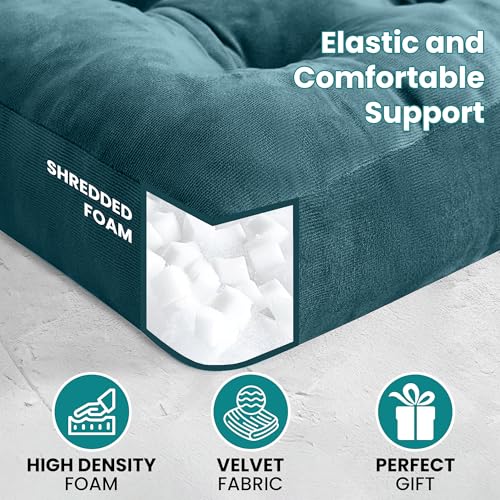 NEST & LOOM Floor Cushions - Floor Chair Pillow, Meditation Cushion, Square Large Floor Pillow, Solid Thick Tufted Floor Pillow - Teal - 21.65" x 21.65"