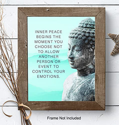 Buddhism Buddha Statue Art Print - Inspirational Motivational Zen Quote Wall Decor for Bathroom, Home, Apartment, Spa, Yoga or Meditation Room - Unique Gift for New Age Fan Women - 8x10 Blue Picture - size: 8"L x 10"W, style: Unframed