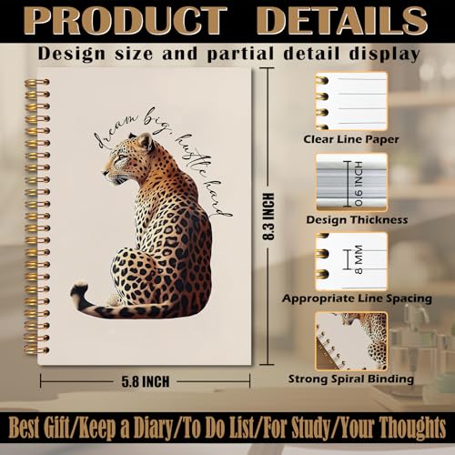 Trendy Inspirational Leopard Notebook, Funky Cheetah Print Journaling Notebook, Modern Aesthetic Leopard Journal, Dream Big Hustle Hard Positive Quote Cheetah Spiral Notebooks 5.5x8.3 Inch - color: Notebook-15