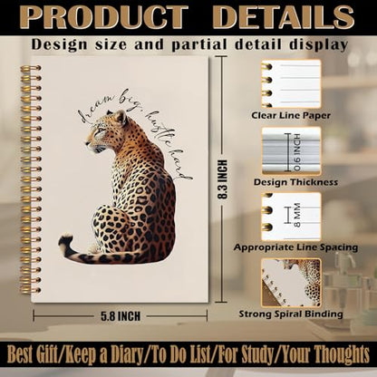 Trendy Inspirational Leopard Notebook, Funky Cheetah Print Journaling Notebook, Modern Aesthetic Leopard Journal, Dream Big Hustle Hard Positive Quote Cheetah Spiral Notebooks 5.5x8.3 Inch - color: Notebook-15