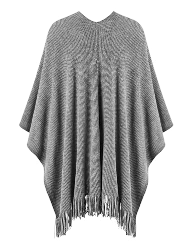 Ferand Shawl Wraps for Women, Cozy Lightweight Poncho Cape with Pockets, Warm for Fall Winter Travel - color: Grey