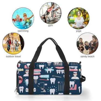 Teeth Dental Seamless Pattern Large Capacity Portable Fitness Bag, Easy to Carry - color: Teeth Dental Seamless Pattern