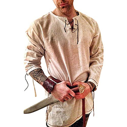 Men's Fashion Cotton Linen Shirt Long Sleeve Solid Color Ethnic Beach Yoga Top - color: Solid Khaki, size: 4X-Large