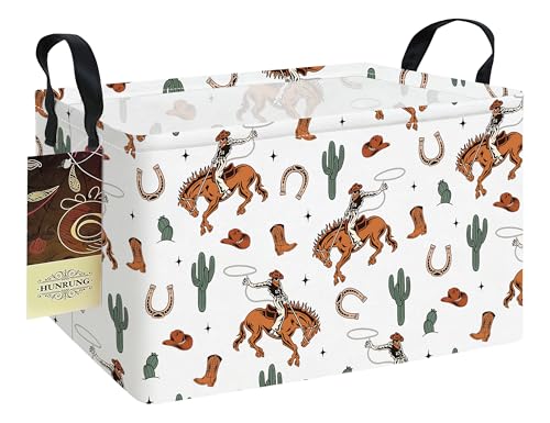 Rectangle Canvas Storage Basket Foldable Waterproof Toy Organizer Bin with Handles Fabric Collapsible Storage Bins for Shelves Kids Room Playroom Nursery Clothes and Pet Supplies(REC-Cowboy) - color: REC-Cowboy