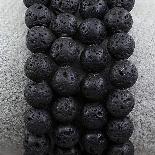 Keleny Gem Semi Precious Gemstones 8mm Natural Stone Round Beads Rock Crystal Jasper Stretch Bracelet 7 Inch Unisex - color: Black Lava