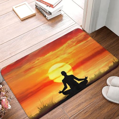 Yoga Meditation Print Flannel Anti-Slip Mat 16x24in Polyester Floor Covering, Full Single-Side Printed - color: Yoga Meditation
