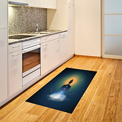 Ambesonne Yoga Area Rug, Meditating Silhouette Sitting in Lotus Position Colorful Trance Mood Happiness, Flat Woven Accent Rug for Living Room Bedroom Dining Room, 2' 6" x 5', Multicolor