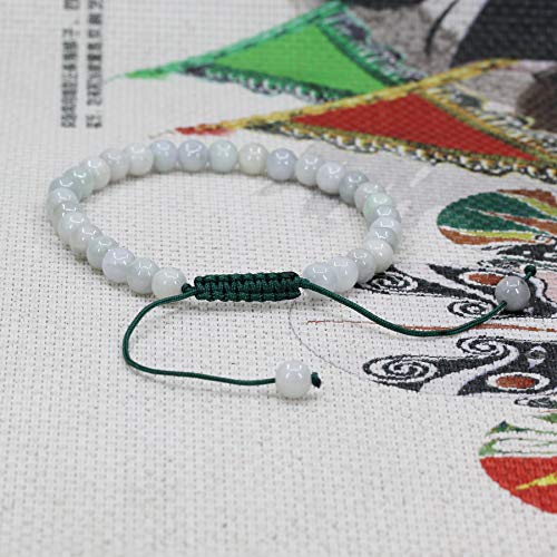 Keleny Natural Gemtone 6mm Round Beads Crystal Adjustable Braided Macrame Tassels Bracelets Unisex - color: Green White Jade