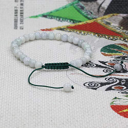 Keleny Natural Gemtone 6mm Round Beads Crystal Adjustable Braided Macrame Tassels Bracelets Unisex - color: Green White Jade