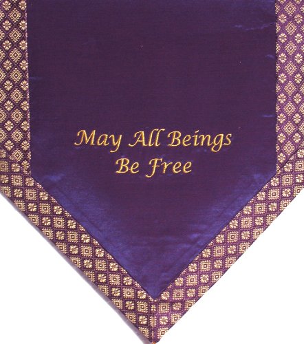 Altar Cloth Or Wall Hanging - Embroidered w/Brocade Silk Trims: May All Beings Be Free - color: Befreebrocade