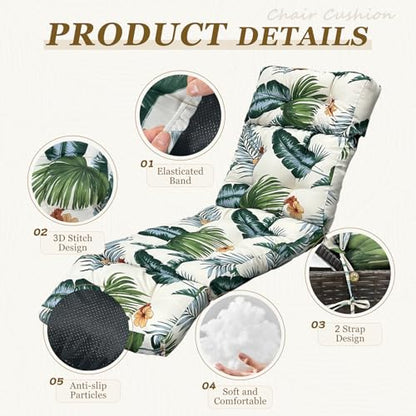 Outdoor Chaise Lounge Chair Cushion 75.1 x 23.6 x 4.7in, Waterproof Replacement Cotton Patio Thickened Pool Lounge Chair Cushion with Ties for Patio Outdoor Furniture,Hawaiian Flower - color: Hawaiian Flower