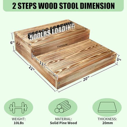 Wooden 2 Step Stool for High Beds, Moderate & Applicable 2-Step Stools for Seniors, Solid Wood steppingStool, Built-in Handle for Easy Carrying, 20.0" W - size: 20.0" W