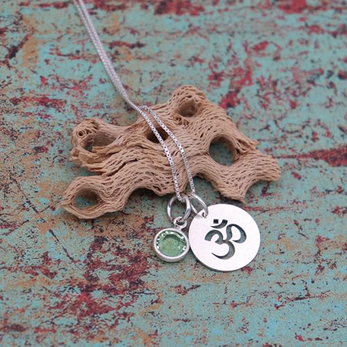 Personalized Om Necklace with Birthstone – Sterling Silver Spiritual Jewelry for Women – Yoga Meditation Necklace – Custom Birthstone Gift for Her