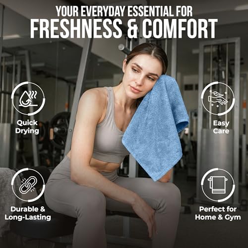 RIVERSIDE Pack of 24 Wash Cloths for Showering, 12 x 12 Inches, Super Soft & Absorbent, 100% Cotton Washcloths Premium Quality Flannel Face Cloths for Bathroom, Gym, Spa (Electric Blue, 24 Pack) - color: Electric Blue