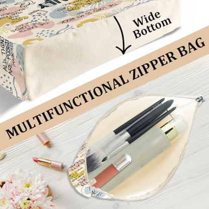 Daily Affirmations for Women Faith Christian Gifts，2PCS Cosmetic Bag Canvas Tote Bag Beach Bags with Pocket Makeup Bags，Scripture Bible Verse Mental Health Gifts for Female Friend Birthday Christmas - color: Bible Affirmations 0938