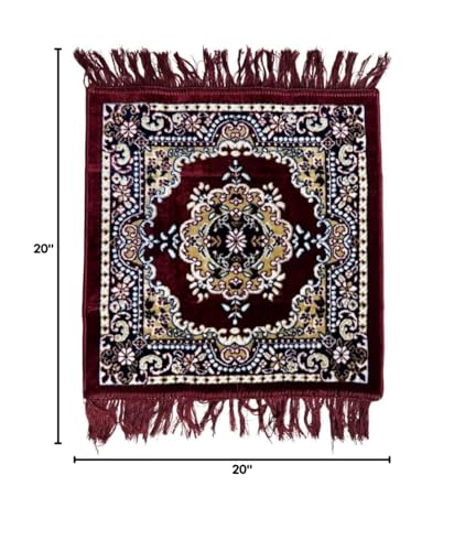 Garden Of Arts® Velvet Pooja Aasan Mat 20x20 Inch – Soft Maroon Velvet Mat with Traditional Printed Design – Perfect for Temple, Meditation, Prayer, Festival & Home Decoration