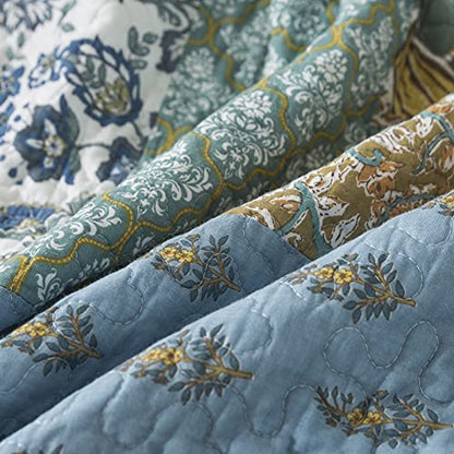 NEWLAKE Cotton Quilted Throw Blanket for Bed Couch Sofa, Reversible Matelasse Blanket with Real Stitched Embroidery,Green Farmhouse Garden,60X78 Inch - color: Green