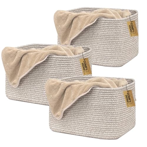 COMFY-HOMI 3Pack Small Woven Cotton Rope Basket for Organizing, Gift Baskets for Handles, Empty Gift Baskets, Medium Rope Basket|13.5" x 11" x 9.5" home decor for Living Room, Bathroom - color: Brown, size: 13.5" x 11" x 9.5"