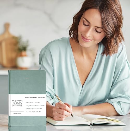 5 Minute Daily Guided Journal for Women | Low Pressure Self-Care and Wellness Journal with Prompts – 2 Sided AM & PM Entries and Brain Dump | Anxiety Relief Item & ADHD Friendly Gift - The 5W's Guided Journal - color: Duck Egg Blue