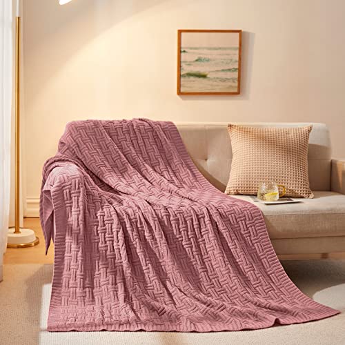 Aormenzy 50x60 Throw Blanket, Soft Cozy Acrylic Throw Blanket, Cable Knit Throw Blanket for Couch Sofa Bed, Champagne Pink - color: Champagne Pink