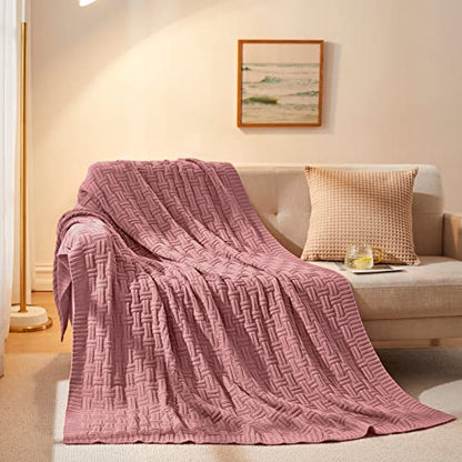 Aormenzy 50x60 Throw Blanket, Soft Cozy Acrylic Throw Blanket, Cable Knit Throw Blanket for Couch Sofa Bed, Champagne Pink - color: Champagne Pink