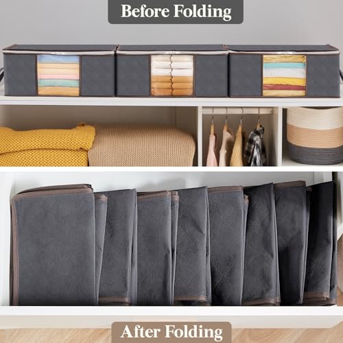 Lifewit 3 Pack 35L Clothes Storage Bins with Lids, Foldable Blanket Storage Bags with Zippers, Clear Window and Reinforced Handles, Closet and Organization for Clothing, Sweater, Comforter, Bedding - size: 35L