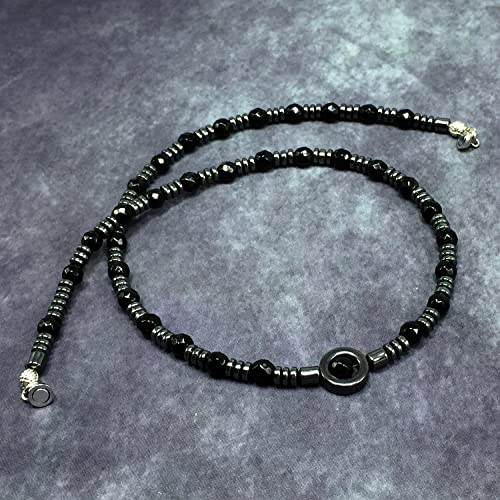 Healing Stress Anxiety Meditation Grounding Energy Gemstone Necklace Series - color: Healing Gemstone Necklace Series-Natural Black Agate -6mm 18 inch- Stone