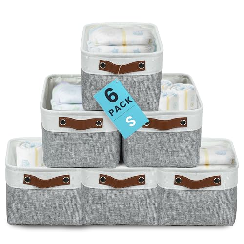 OrganiHaus 12x8in Canvas Storage Baskets 6 Pack | SMALL Fabric Bins for Shelves | Pantry & Bathroom Organizer | Gray/Off-White - color: Gray / Off-White, size: Small - 6pc
