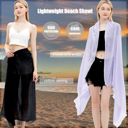 Women Summer Scarfs Lightweight Large Long Gauze Shawl Linen Beach Wrap Plain 75”×43” - color: Black