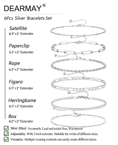 DEARMAY Gold Bracelets for Women Waterproof, 14K Gold Plated Stackable Jewelry Sets Non Tarnish Trendy Thin Dainty Cuban Link Paperclip Chain Bracelet Stack Fashion Accessories Gifts for Womens - style: chain