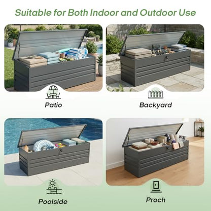 260 Gallon Metal Deck Box Waterproof, Extra Large Outdoor Stroage Box Weatherproof with Lid for Patio Cushions, Garden Tools, Pool Supplies, Black - color: Black(260 Gal)-Metal