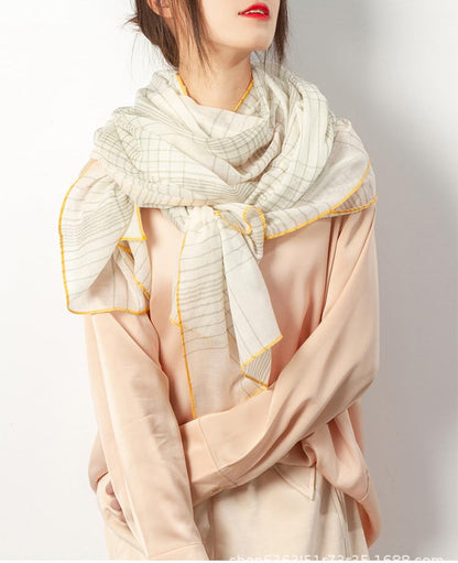 Luxury Cashmere Pashmina Style Shawl - Silk & Wool Blend Scarf, Lightweight Skin-Friendly Wrap - color: White + Gray (Checkered)