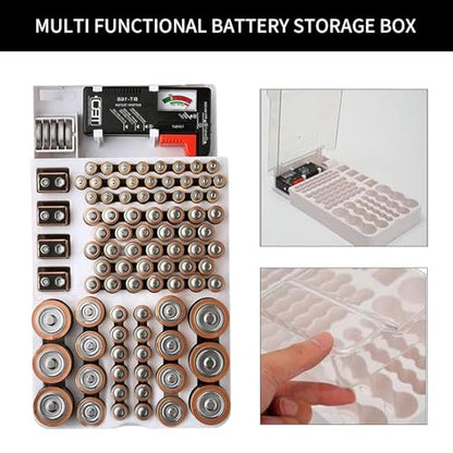 Battery Organizer Storage Box with Tester, Clear Lid Battery Organizer Storage Case, Holder Battery Carrying Case（Batteries are Not Included）