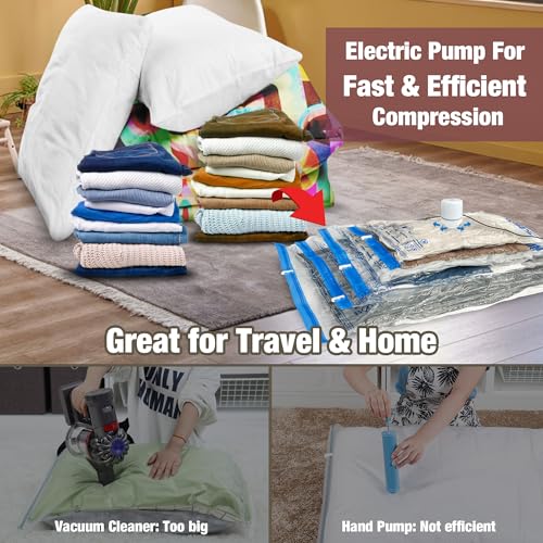 HIBAG Vacuum Storage Bags with Electric Pump, Vacuum Seal Bags for Clothing, Pillows, Blanket Bedding Comforters, 10 pack Jumbo - size: JUMBO