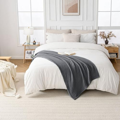 Esterra Muslin Twin Size Cozy Soft Lightweight Pre-Washed Cotton Blanket, All Season Breathable 4-Layer Gauze Blanket Throw for Couch Bed, Dark Gray, 66x90 Inches - color: 11 - Dark Gray, size: Twin (66"x90")