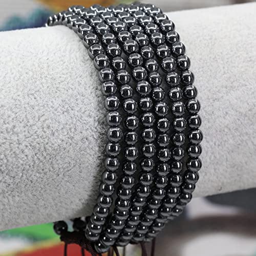 Keleny Natural Gemtones 4mm Round Beads Crystal Adjustable Braided Macrame Tassels Bracelets Unisex - color: Black Hematite