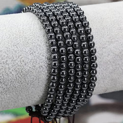 Keleny Natural Gemtones 4mm Round Beads Crystal Adjustable Braided Macrame Tassels Bracelets Unisex - color: Black Hematite