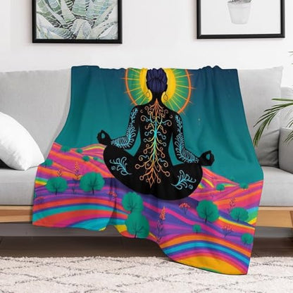 Yoga Meditation Chakra Print Throw Blanket, Soft Flannel Fuzzy Cozy Warm Blanket for Couch Bed Sofa Home Decor, 50"x60" - size: 50*60 in