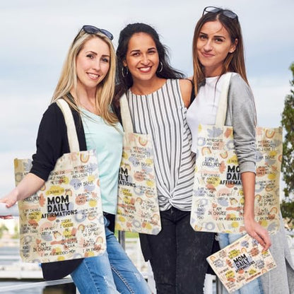 Daily Affirmations for Women, 2PCS Cosmetic Bag Canvas Tote Bag Beach Bags with Pocket Makeup Bags Mom Gifts Mental Health Gifts Inspirational Gift for Women Mother Mama Daughter Birthday Mothers Day - color: Mom Affirmations 0937