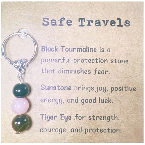Natural Crystals Keychain, New Beginnings Gifts for Women, Birthday Gift for Women, Keychain for Relieving Anxiety - color: Safe Travel