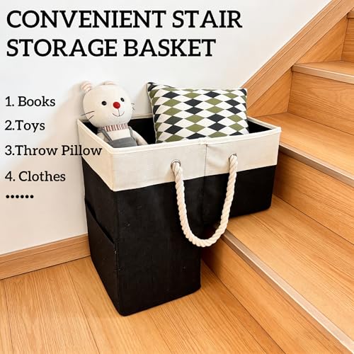 Stair basket,Foldable staircase baskets,Step stairs storage baskets with handle,1pcs black - color: black