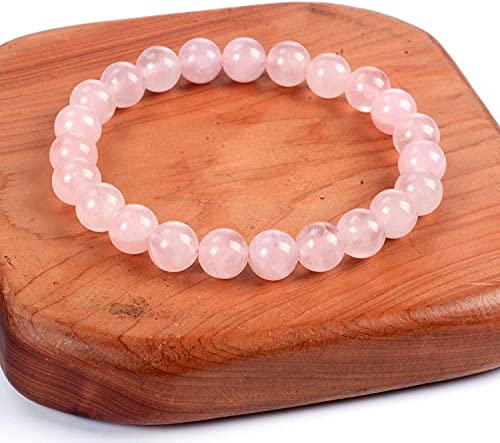 Fashion Natural Gemstone Bracelet | 8mm Beads Size Natural Stone Healing bracelet for Men and Women (Rose Quartz)