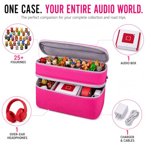 Bevegekos Carrying Storage Travel Bag for Toniebox 2 Starter Set, for 25+ Tonie Figures, Charging Station & Headphone, Case Only (Rosy/Pink, Large) - color: Rosy/Pink