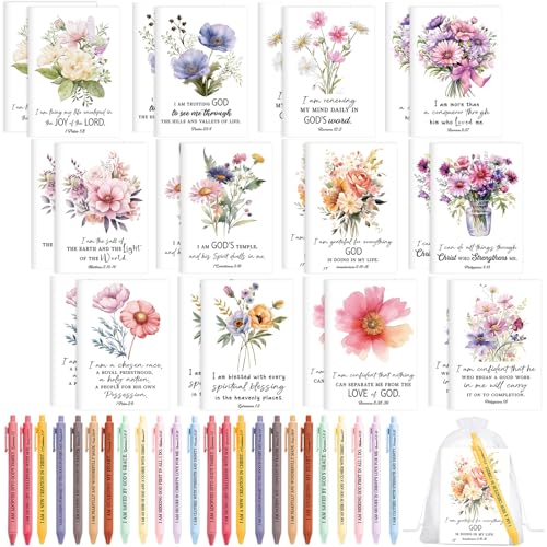 Mooliwe 96 Pcs Positive Affirmation Gift Set Gratitude Notebooks with Pens Small Bags Motivational Encouragement Notepads Daily Affirmations Journal for Women Stress Relief Self Care (Bible) - style: Bible