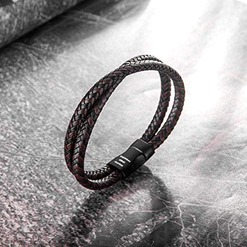murtoo Mens Bracelet Leather Braided, Brown and Black Leather Bracelet for Men - color: Brown-black, size: 8.46"
